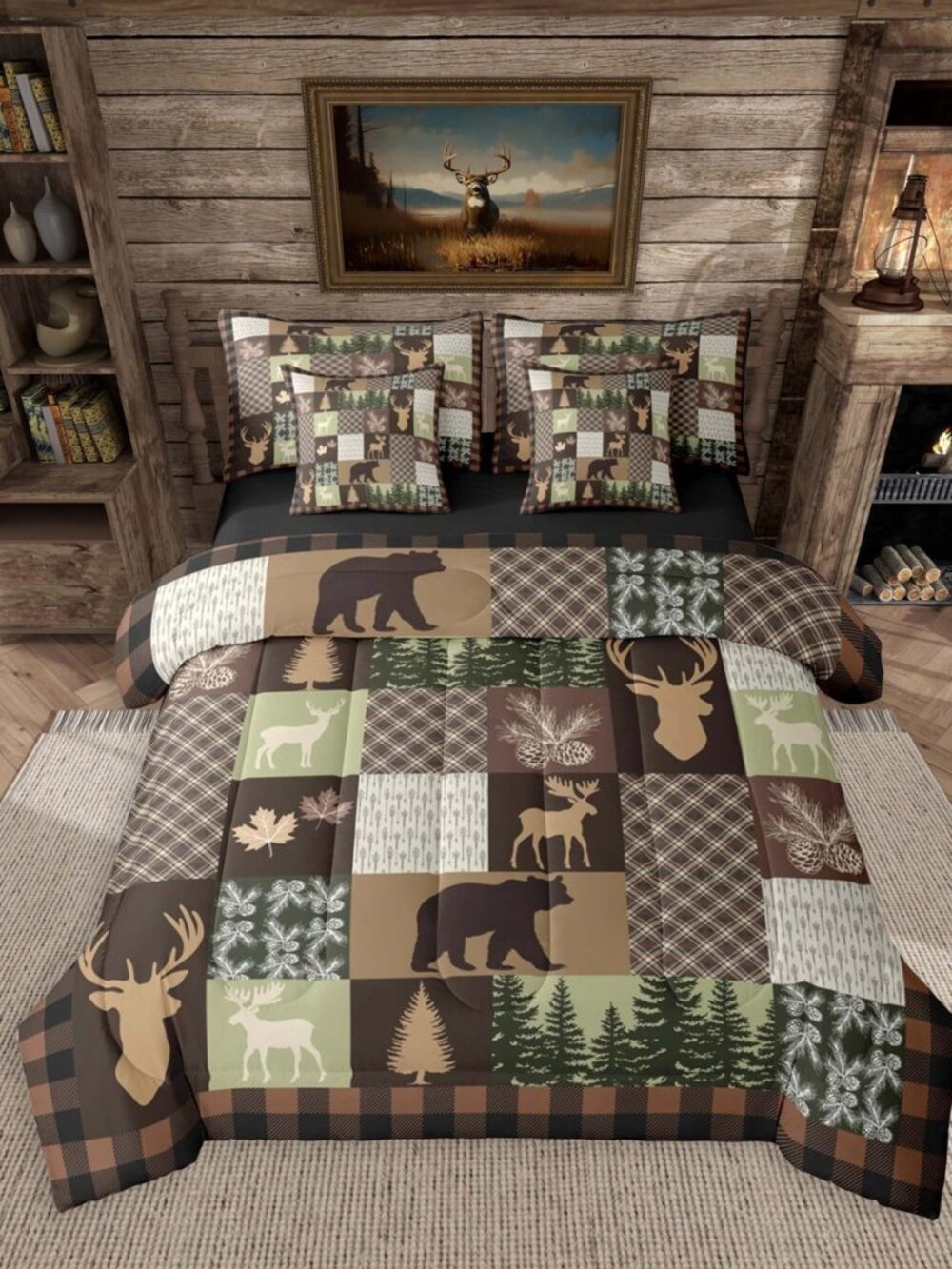 Cabin Lodge Comforter Set Twin Size 7 Pieces Farmhouse Bear Deer Bedding Set